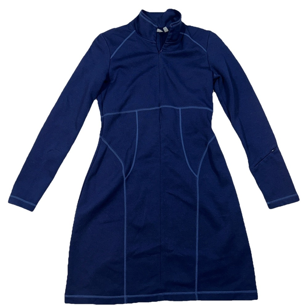 Athleta A Line Dress Blue Stretch‎ Half Zip Long Sleeve Stitching Sporty Small